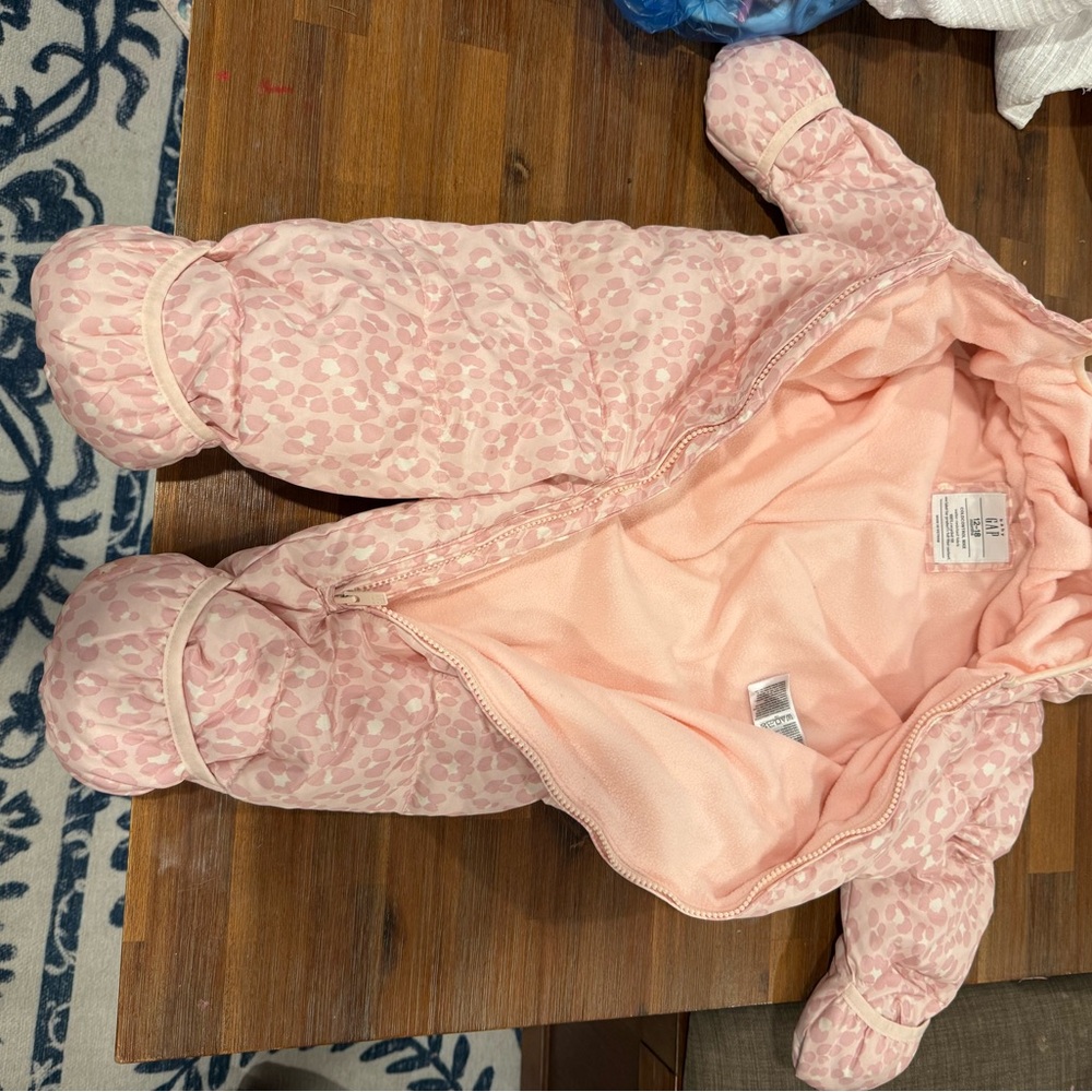 GAP Pink Snow Leopard Print Baby Puffer Snowsuit